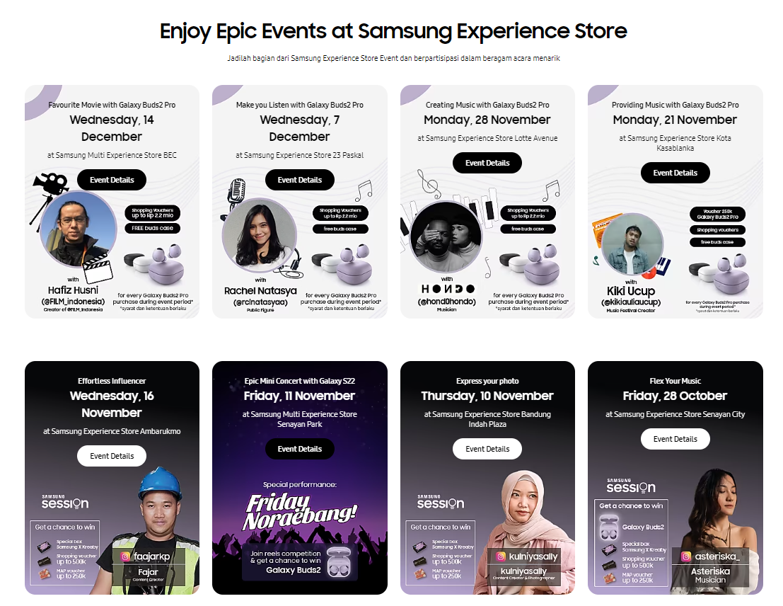 Samsung Experience Store - Event Landing page